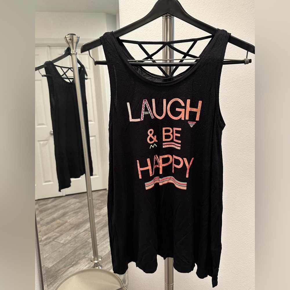 Justice Black w/ Coral Tank Laugh & Be Happy - size Childrens Clothing: 20